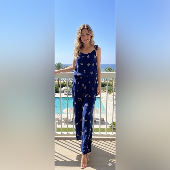 LOFT Pants - LOFT Azure Floral Jumpsuit XL
